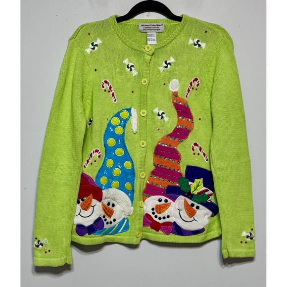 Vtg Heirloom Collectibles Holiday Cardigan Sweater Size Small Dopamine Dressing - Picture 1 of 4